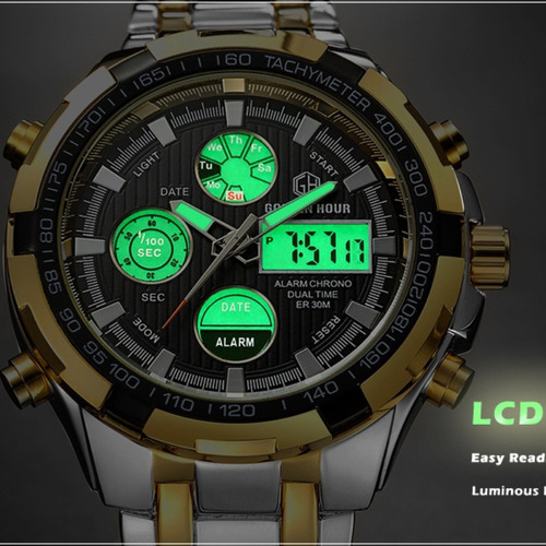 Relojes Led De Acero Inoxidable Goldenhour Man Calendar