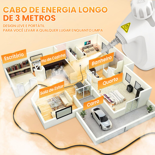 Limpador A Vapor Portátil Pressurizado Para Múltiplas Superfícies Com 11 Acessórios, Reservatório De 450ml, Limpador A Vapor Multiuso Para Casa | Estofados