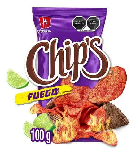 4 Pzas Papas Chips Fuego Chile Y Limón 100 G