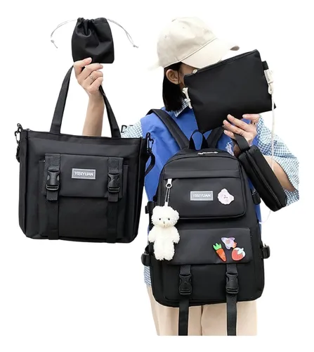 Kit Mochila Morral Escolar Coreana Conjunto Bolsas