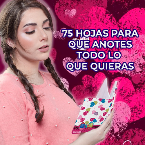 Cuaderno Libreta Agenda Resorte Corazones 75 Hojas A5 Rayada