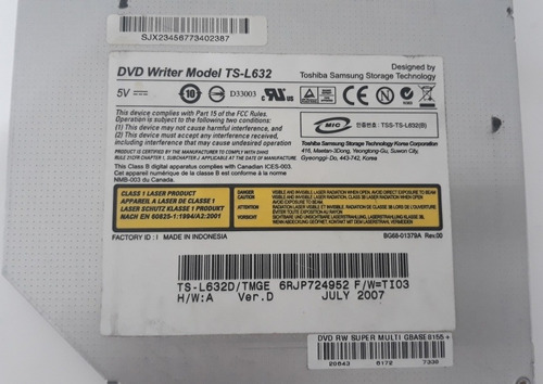 Imagem 3 de 4 de Drive Gravador Dvd Notebook Cce Mpl-d10h120 Ts-l632