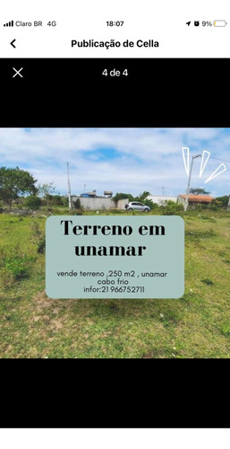 R$ 15mil ,vendo Terreno Em Unamar 250m2 