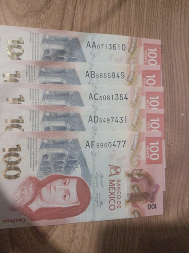 Imagen 2 de 4 de Billete 100 Pesos Nvo Aa Ab Ac Ad Ae, Aa