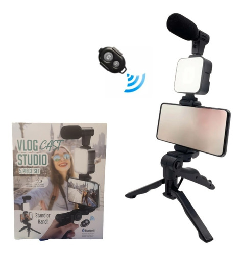 Set Vlog Cast Studio Con Micrófono Trípode Luz Led Bluetooth