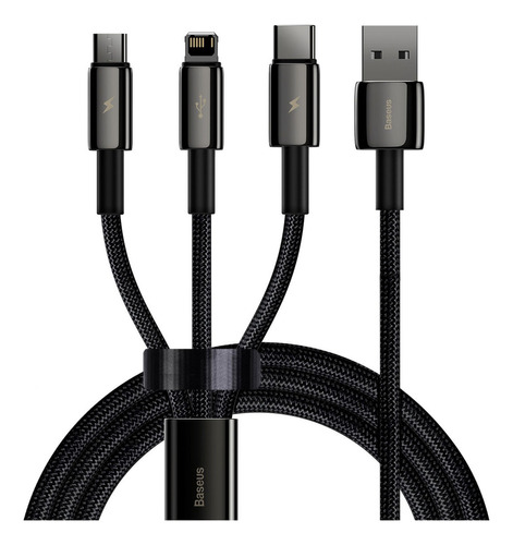 Cable 3 En 1 Baseus Metal Para iPhone Tipo C Microusb 3.5a  Negro