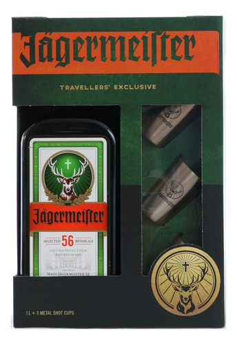 Jagermeister 1 Litro+3 Shots De Metal+10 Miniaturas