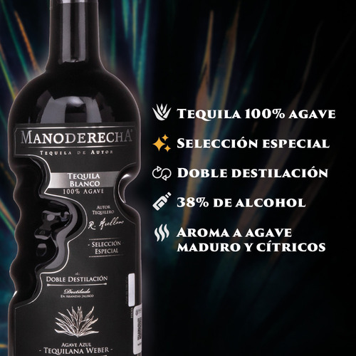 Tequila Manoderecha Blanco 100% Agave 750ml Premium