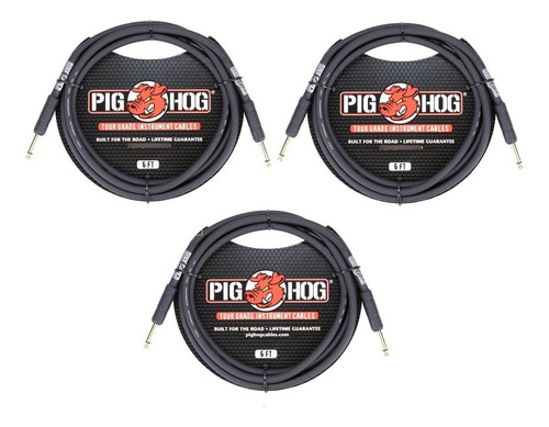3 Cables Instrumento 1.82m 1/4 -1/4  8mm Pig Hog Ph6 +