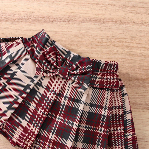 Suit Para Niñas Con Botones Abiertos Y Falda A Cuadros