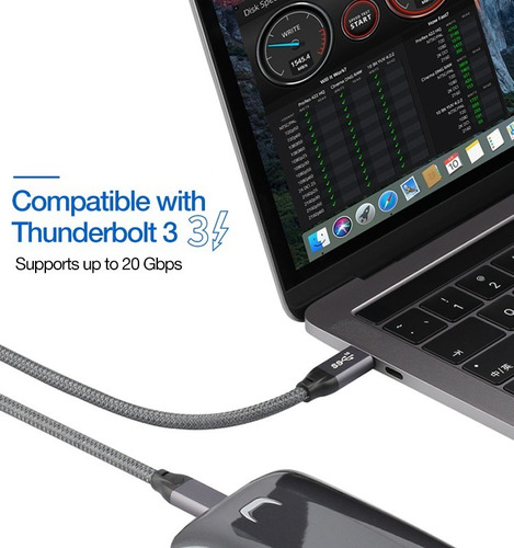 Cable Tipo C 1 Metro 20gbps 100w Usb 3.2 Thunderbolt 3