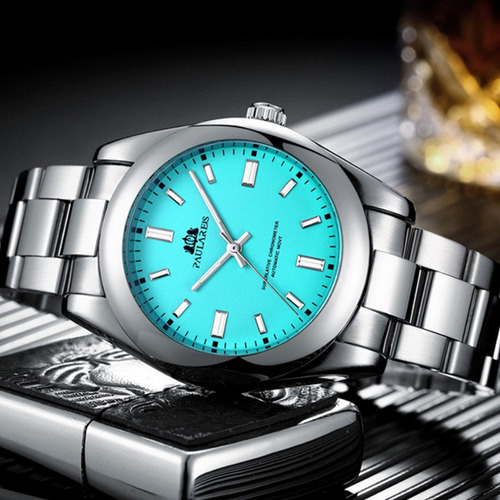 Reloj Luminoso Mecánico Automático Paulareis Para Hombre Color del fondo Cyan-Blue