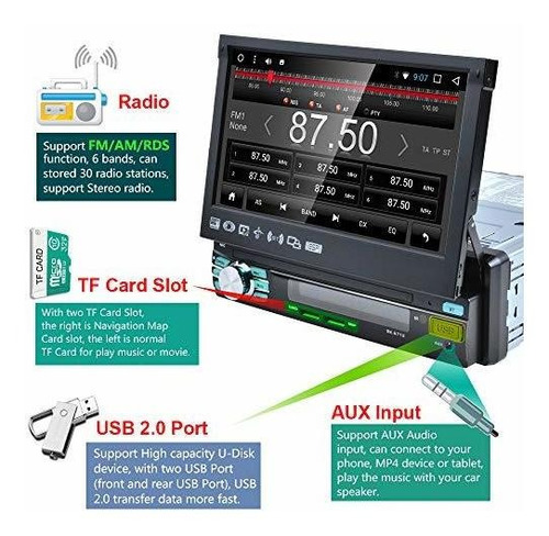 Camecho 1 Din Car Stereo Navigation 7.1 Capacitiva Wifi N4