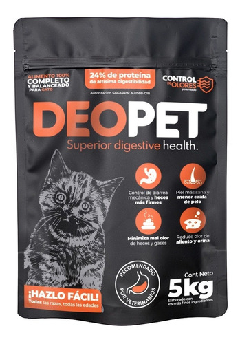 Imagen 1 de 5 de Alimento Gato Deopet 5kg. Reduce Olores Y Controla Diarrea.