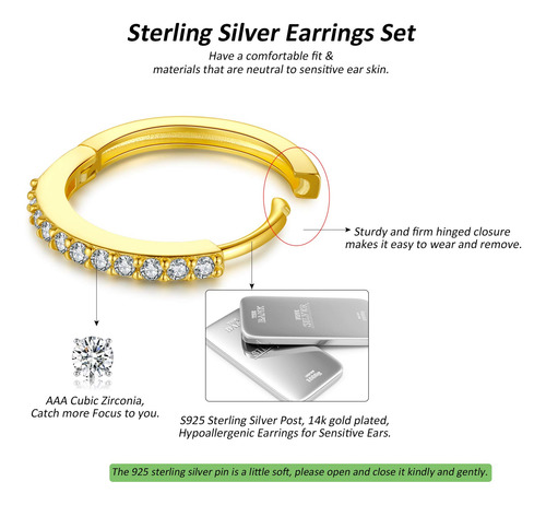 Aretes De Aro De Plata Hipoalergénicos 3 Pares Pequeños