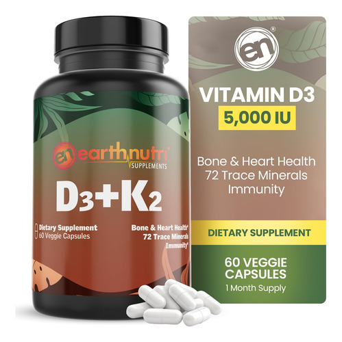 Earthnutri Vitamina D3 K2 5000 Iu Con Calcio Y Minerales
