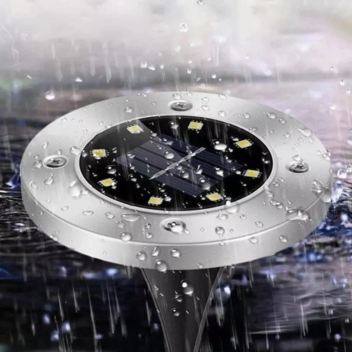 Imagen 7 de 10 de Foco Luz Solar 8 Led C/sensor Estaca Embutir Jardin Exterior