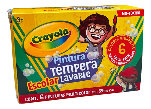 Pintura Escolar Tempera Lavable 6 Pinturas Multicolor Color Multiple