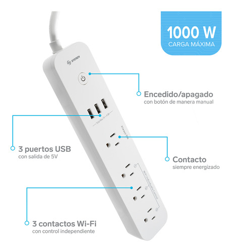 Barra Multicontactos Wifi 4 Salidas 3 Puertos Usb Steren