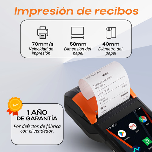 Terminal Inalámbrica Sunmi Android 12 Pos Con Impresora