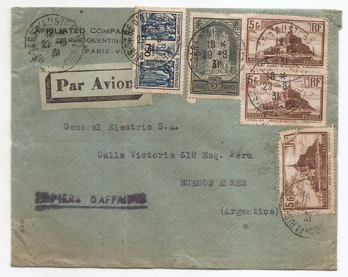 Sobre París Francia A Buenos Aires, Argentina Año 1931 $$