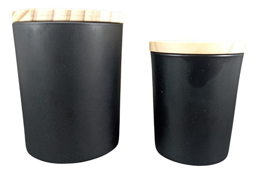 Vaso Para Vela 200ml Negro Con Tapa De Madera (x 2)