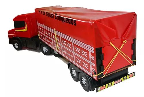 CAMINHAO CARRETA BAU DE BRINQUEDO GRANDE PLASTICO E MADEIRA 70CM