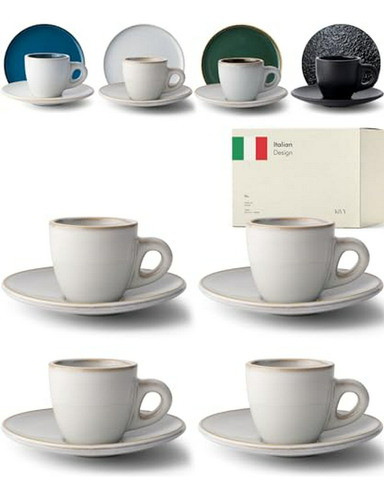 Set De Tazas De Espresso  3 Oz - 4 Tazas Y Platos - Cerám