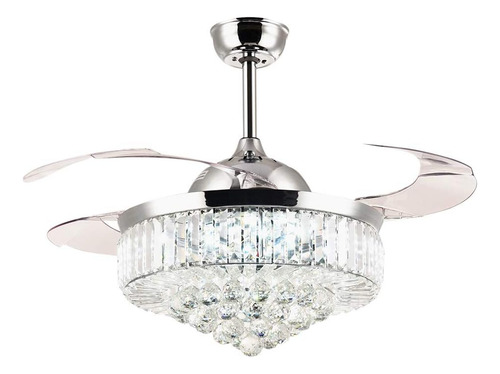 Candil Ventilador Elegante Plata 42 Pulgadas Cristal Control