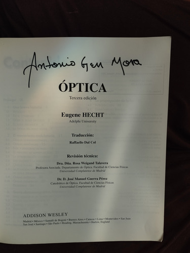 Óptica. Hecht. 3a Edición Addison-wesley (libro) (Usado)