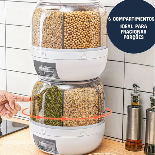 Armazenador De Alimentos Giratorio 6 Divisorias Porta Grãos Cor Branco
