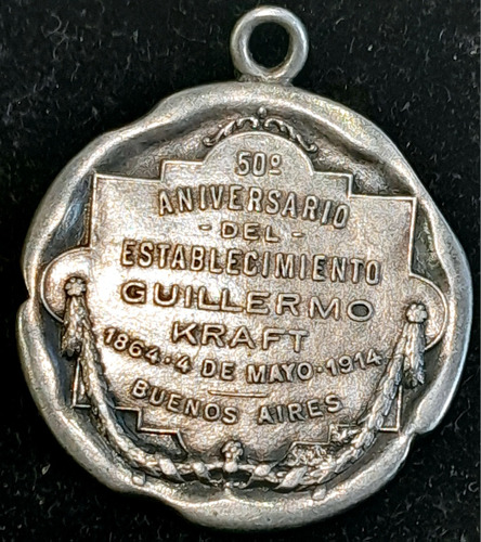 Medalla Plata Aniversario Establecimiento Kraft 1864 1914