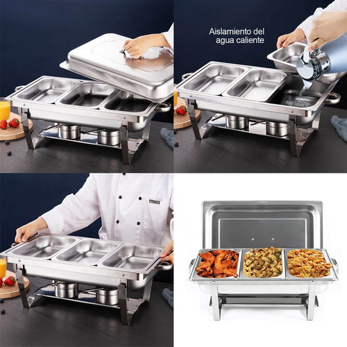 Chafer Bufetera Plegable De Acero Inoxidable 3 Divisiones