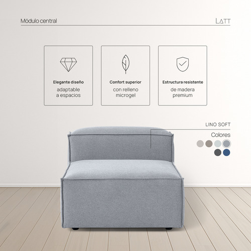Sillón Modulo Central Latt Lino Soft Color Gris Medio