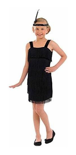 Girls 20s Flapper Girl Dress Black Fringed Decades Costume