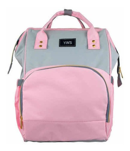 Mochila Bolsa Maternidade Térmica Impermeável Com Trocador Cor Rosa Desenho do tecido Cinza e Rosa