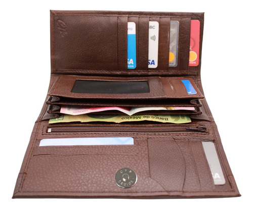 Cartera Larga Mujer Piel Billetera Monedero Gran Capacidad Chocolate