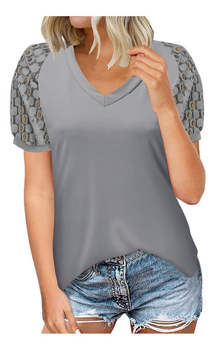 Jersey Liso Con Cuello En V Para Mujer, Malla Y Empalmes, Su