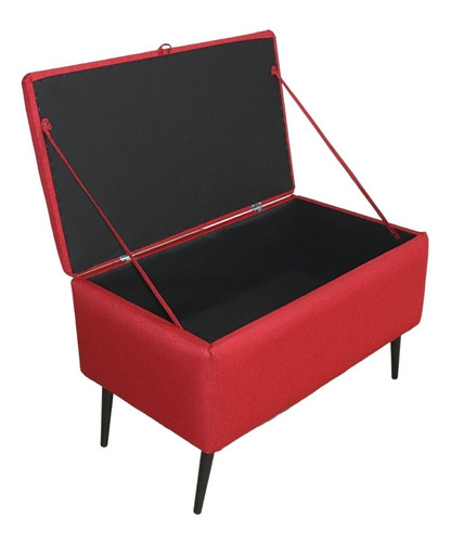 Puff Con Baúl Individual Taburete Moderno Tapizado Lino Rojo