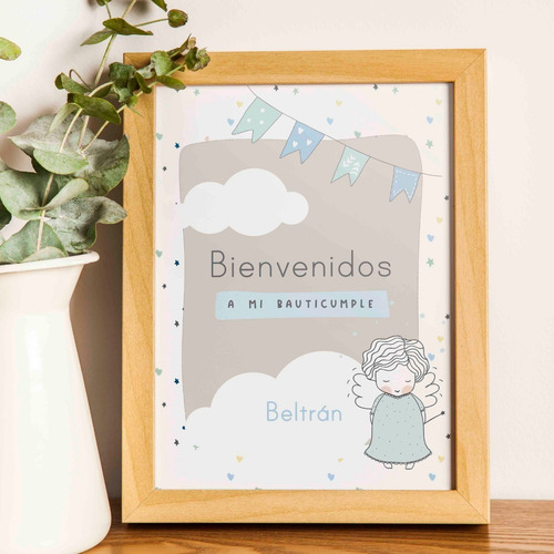 Imagen 4 de 8 de Kit Imprimible Angelito Bautismo Nene Varón Personalizado
