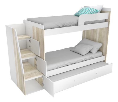 Cama Cucheta Triple Para Colchon De 90 Cm Con Escalera