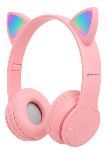 Fone De Ouvido Gatinho Bluetooth Infantil Led Menino Menina Eduimports Cor Rosa