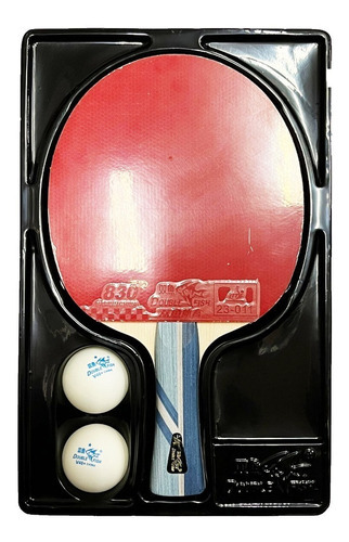 Paleta Ping Pong Double Fish 3ac Tennis De Mesa - Auge Color Negro/Rojo