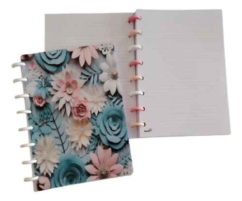 Cuaderno A5 Sistema De Discos Diseños Flores 3d