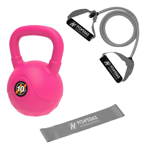 Kit Set Gym Pesa Rusa Kettlebell 10 Kg + Bandas Elasticas