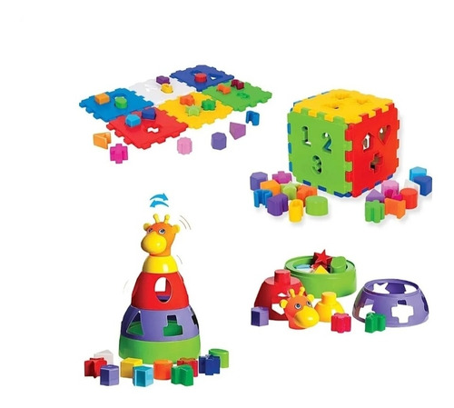 Imagem 3 de 10 de Kit 2 Brinquedos Cubo Educativo Dático Encaixe Bebe Infantil