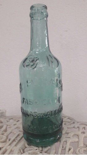 Antigua Botella El Paraiso 1930 Verde Impecable Sana