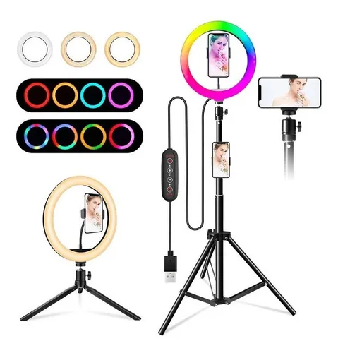 Aro Luz Anillo Led Rgb Usb + Trípode Soporte Celular Tik Tok