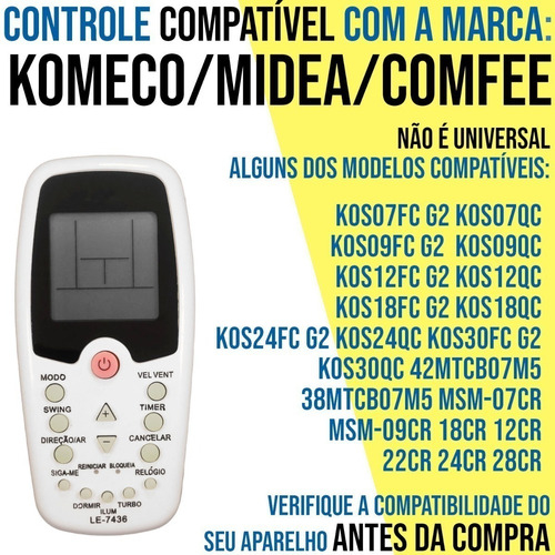 2x Controle Para Ar Condicionado Komeco Zh/kz-01 / Zh/ez-01