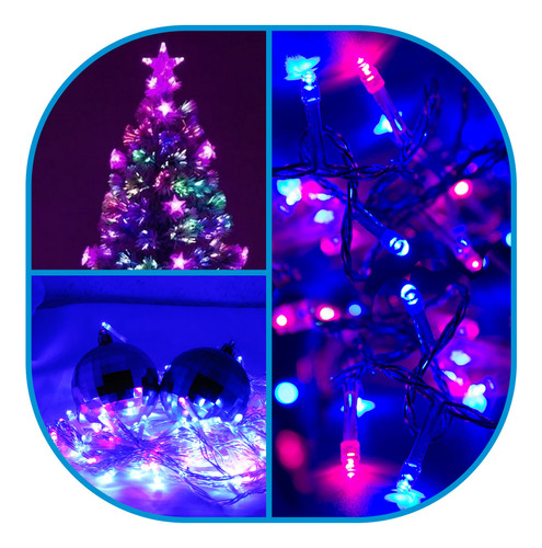 12 Serie Navidad 200 Luces Led 10 Mts Azul Rosa 8 Tiempos